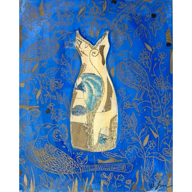 Contemporary Blue Dress, Collage on Board Framed For Sale - Image 3 of 3