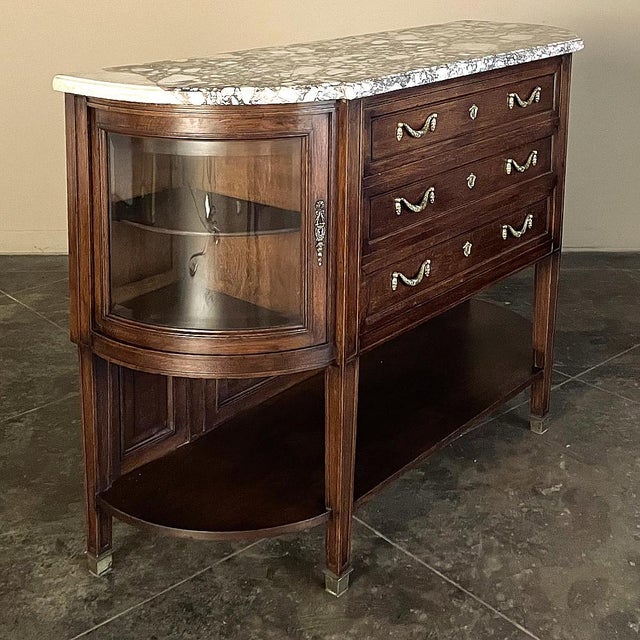 19th Century French Louis XVI Walnut Marble Top Parisian Display Buffet For Sale In Baton Rouge - Image 6 of 15