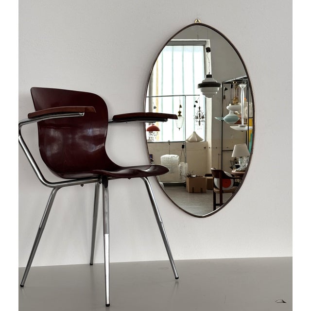 Metal Italian Mid-Century Wall Mirror with Brass Frame and Glass, 1970s For Sale - Image 7 of 18