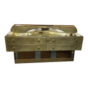 1980s Italian Modern Mirrored Top Lighted Suede Dresser