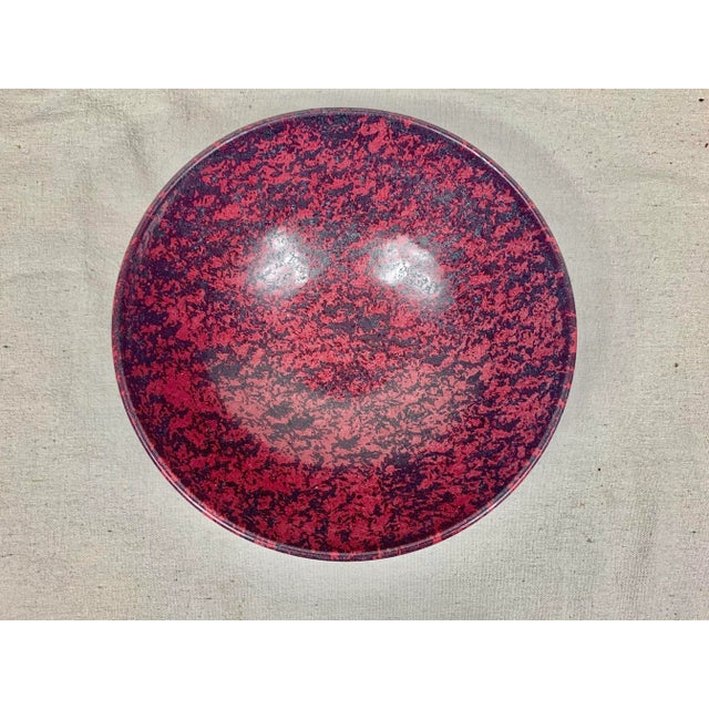 Vintage Handmade and Signed Red and Black Spongeware Serving Bowl For Sale - Image 13 of 13