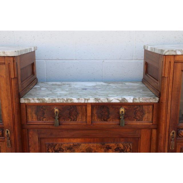 Antique French Art Deco Buffet Sideboard With Beveled Mirror & Marble Top | Burl Wood Credenza | Early 20th Century For Sale - Image 15 of 18