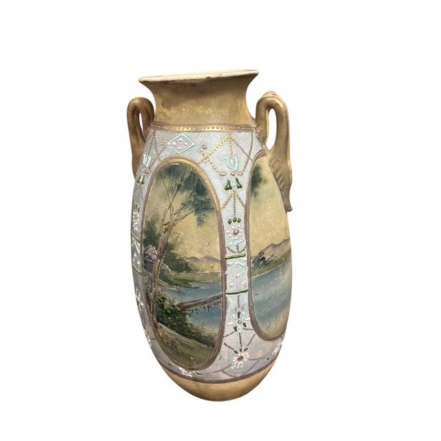 Victorian Nippon Morriage Hand-Painted Vases, a Pair For Sale - Image 3 of 12