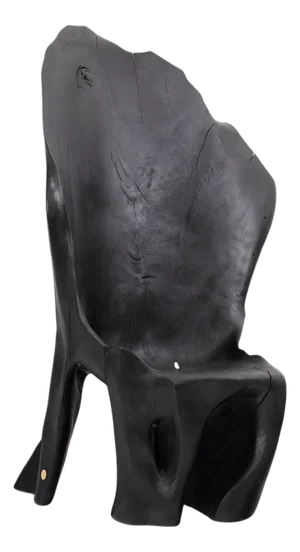 Charred Black Wood Throne Chair in Organic Form by Logniture