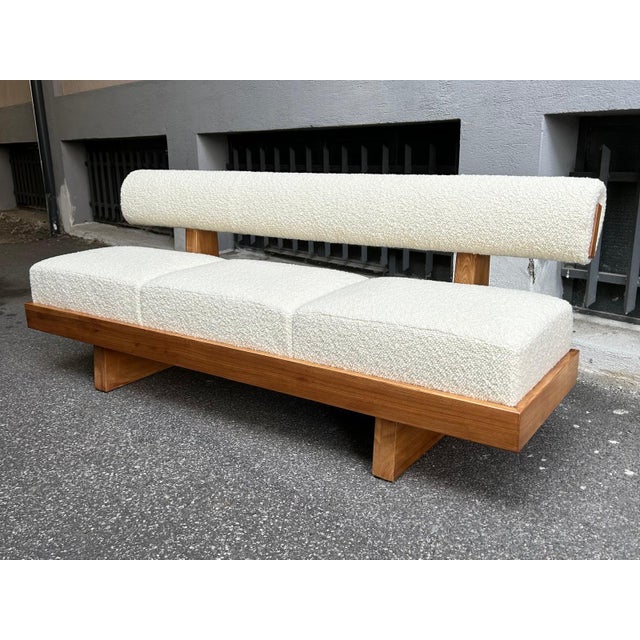 2000 - 2009 Scandinavian Sofa in White Bouclé and Light Wood, 2000s For Sale - Image 5 of 13