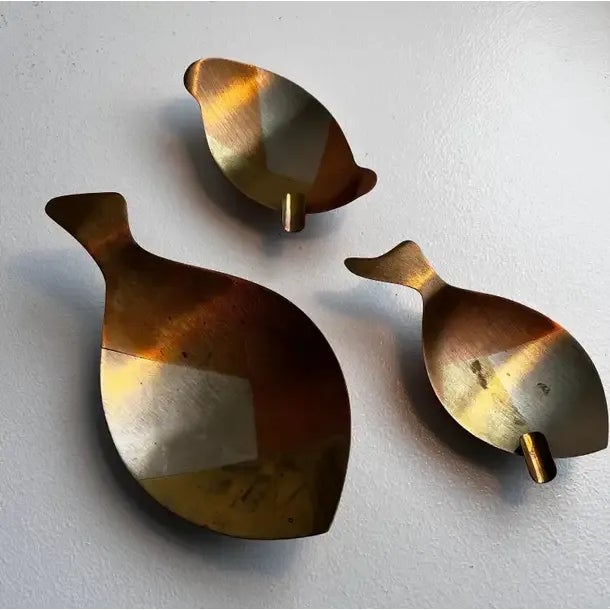 Mixed Metals Footed Dish and Ashtrays, Mexico, circa 1960s Copper, Brass, Silver, Gold Married Metals three pieces: one...