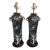 1970s Chinoiserie Black and White Cherry Blossom Tall Lamps With Gold Elephant Head Rings - A Pair For Sale