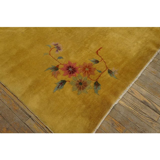 Textile 1920s Yellow Gold Open Field Floral Antique Chinese Art Deco Carpet 9' X 11' 4'' Knotted Wool Rug For Sale - Image 7 of 9