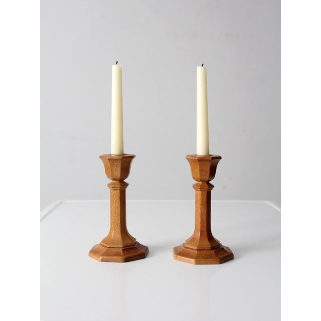 American Vintage Wooden Candlestick Holders Pair For Sale - Image 3 of 9
