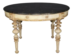 Directoire Style Pd & Gilt Accent Center Table W/ Faux Marble Top