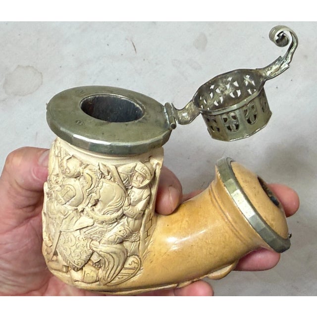 Large Antique 1800's Hand Carved German Meerschaum Silver Knight Smoking Pipe For Sale - Image 15 of 18