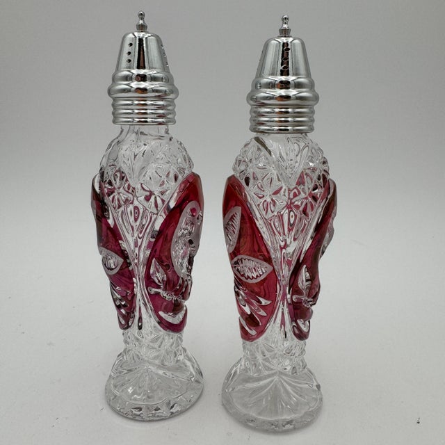 Art Deco 1960s Byrdes Collection Shaker Set Metal Lids by Hofbauer 24% Lead Crystal For Sale - Image 3 of 7