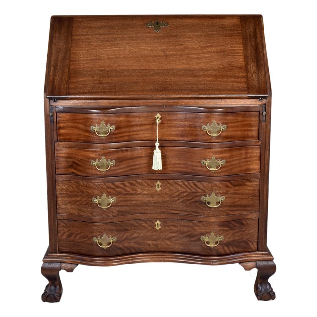 Chippendale Mahogany Secretary Slant Top Desk, 1920's For Sale