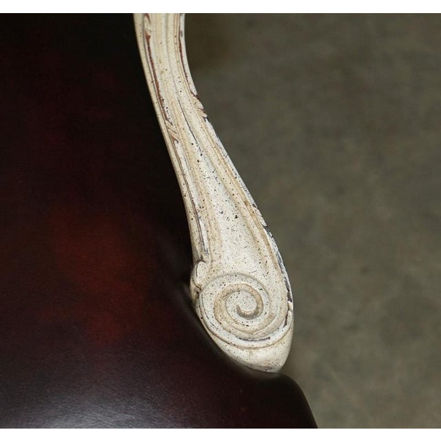 Vintage French Louis XV Style Oxblood Leather Armchair with Painted Frame For Sale - Image 13 of 18