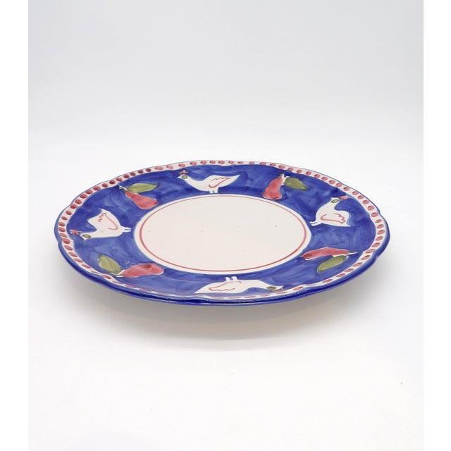 Ceramic Blue and White Italian Plate/Platter With Roosters and Pears With Red Dots 11" For Sale - Image 7 of 8