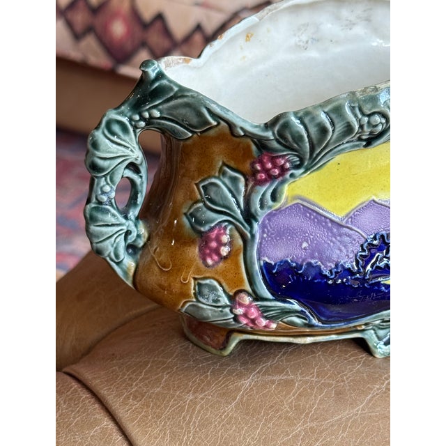 Antique French Majolica Vase- Art Nouveau Style For Sale - Image 4 of 13