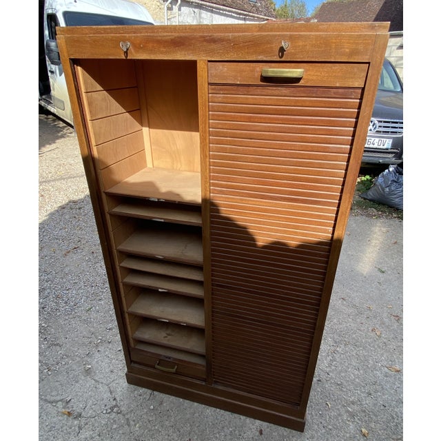 Oak Double-Column Roll-Top Filing Cabinet, 1950s For Sale - Image 6 of 18