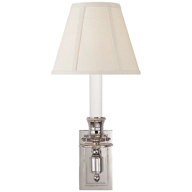 Traditional Visual Comfort Signature French Single Library Sconce in Polished Nickel with Linen Shade For Sale - Image 3 of 3