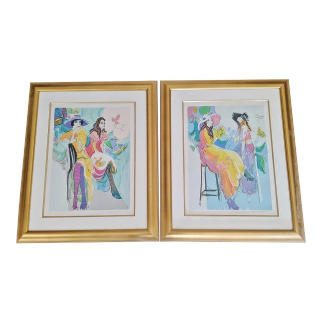 Late 20th Century Expressionist Figurative Fashion Prints, Framed - a Pair For Sale