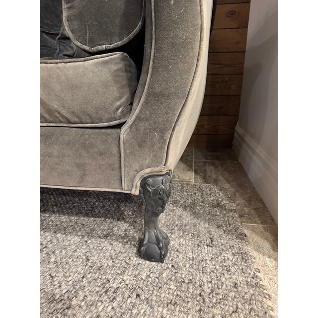 Wood French Louis XV–Style Slate Grey Velvet Sofa For Sale - Image 7 of 7