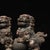 Bronze Pair of Vintage Chinese Gilt Bronze Foo Dogs – Buddhist Guardian Lions With Brocade Ball For Sale - Image 8 of 11