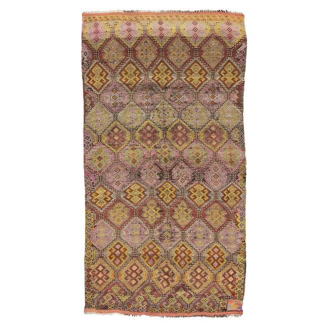 Textile Embroidered Vintage Wool Kilim Rug For Sale - Image 7 of 7