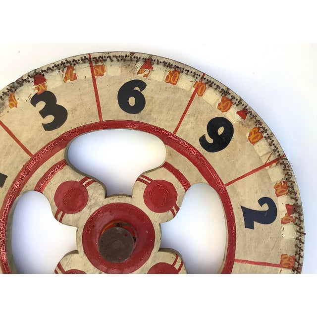 Red Circa 1930s Two Sided Hand Painted Game Wheel For Sale - Image 8 of 12