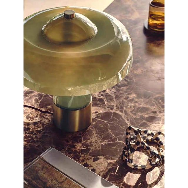 Gradient Cyan Glaze Glass & Iron Table Lamp For Sale - Image 4 of 6