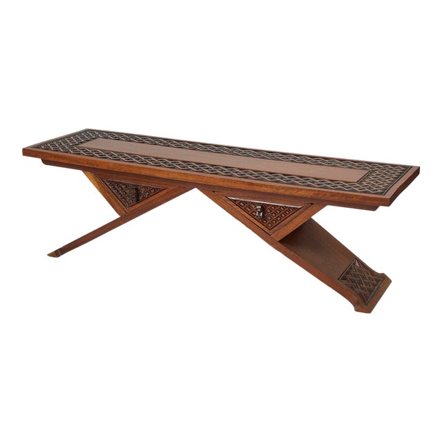 Mid 20th Century Vintage Hand Carved Oak Coffee Table For Sale