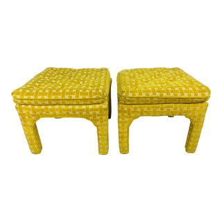Mid Century Vintage Parsons Style Pair of Upholstered Benches After Milo Baughman For Sale