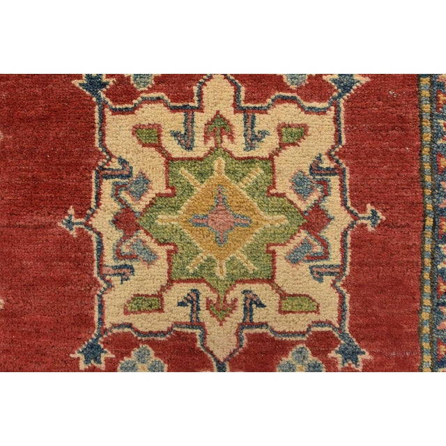 Red Kazak Rug 6' X 8'1'' Red Wool Tribal Hand-Knotted Oriental Carpet For Sale - Image 8 of 12