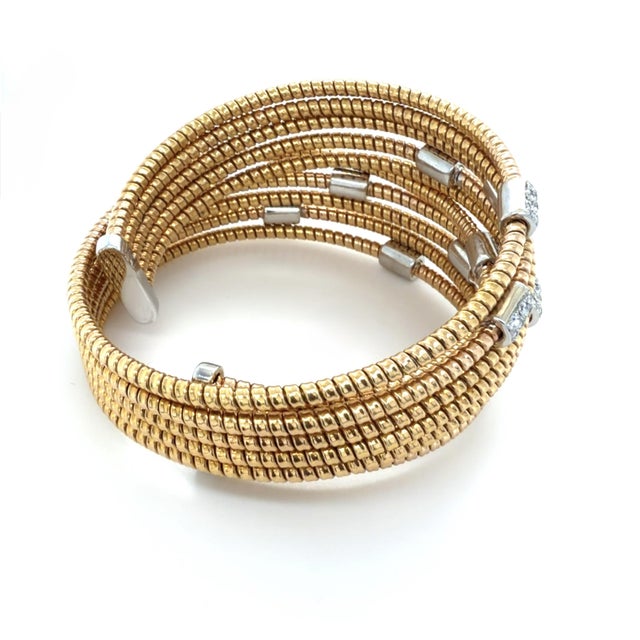 Early 21st Century 18k Bicolor Gold and Diamond Wrap Bangle Bracelet For Sale - Image 5 of 6