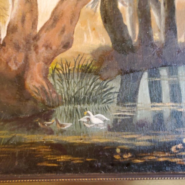 Rustic European Exquisite Golden Age Vintage Oil Landscape Painting For Sale - Image 3 of 11