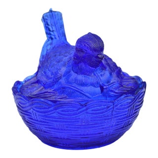 Mid 20th Century Handblown Blue Americana Glass Bird-Figurine Centerpiece For Sale