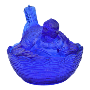 Mid 20th Century Handblown Blue Americana Glass Bird-Figurine Centerpiece