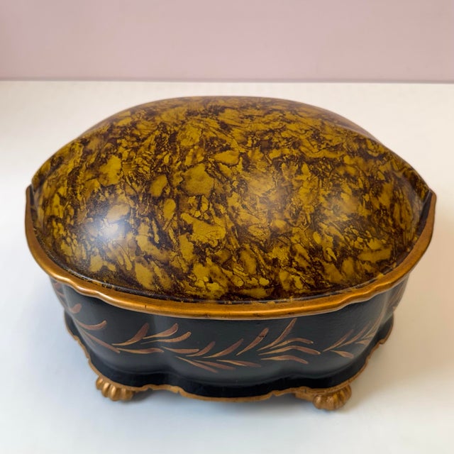 Vintage Large Hand Painted "Tortoise" Shell Lidded Jewelry Box by Castilian Imports For Sale - Image 9 of 12
