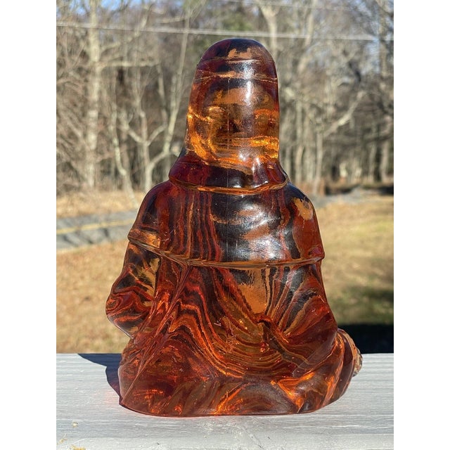 1920s Rare Large Cambridge Amber Glass Buddha Bookend Figurine Art Deco Antique For Sale - Image 5 of 12