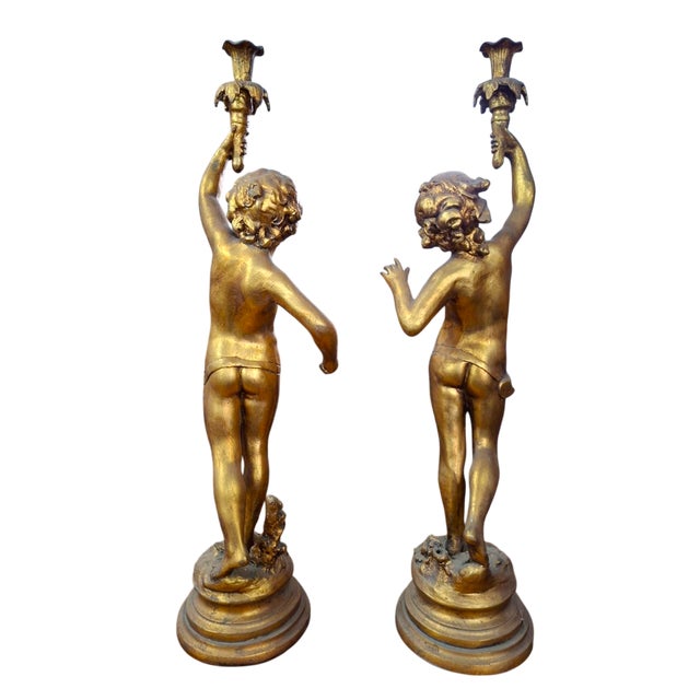Unknown, Gold Leaf Candlestick Angels, 1950s, Epoxy Resin, Set of 2 For Sale - Image 3 of 7