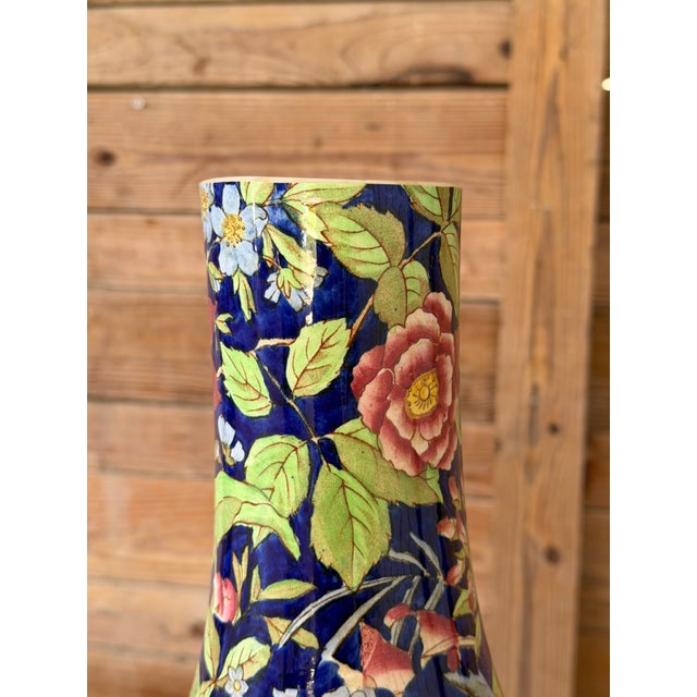 Early 20th Century Antique Art Nouveau Etruria Cretona Polychrome Floral Bottle Vase - 18" For Sale - Image 5 of 12