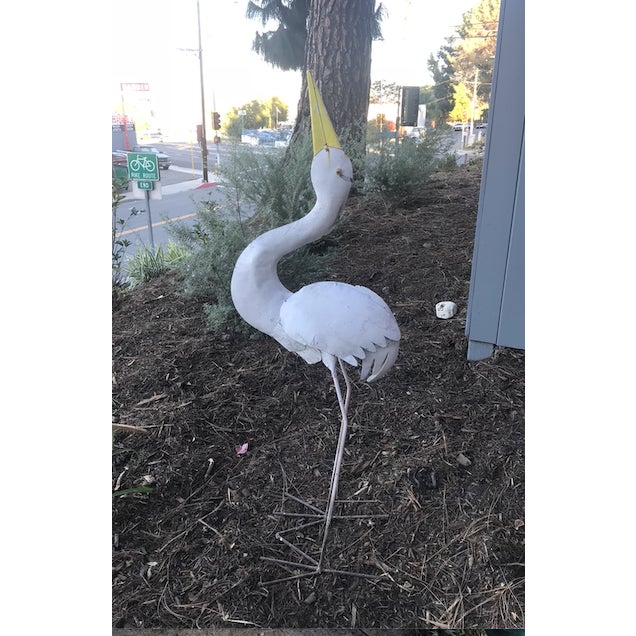 Vintage Mid-Century Mod Iron Heron White Coastal Egret Yard Statue For Sale In Los Angeles - Image 6 of 9