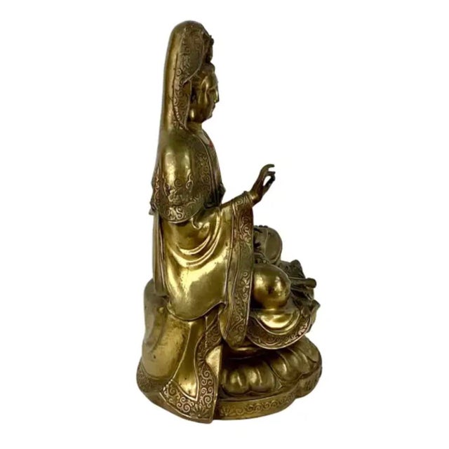 Chinese Chinese Gilt Guan Yin Buddha Bronze Sculpture For Sale - Image 3 of 11