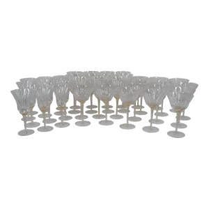 Mid 20th Century Italian Venetian Gold Flake Twisted Stem Coupe Wine Cocktail Glasses- 37 Pieces