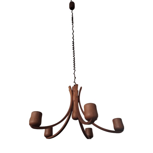 Teak Chandelier with Five Arms from Domus, 1970s For Sale
