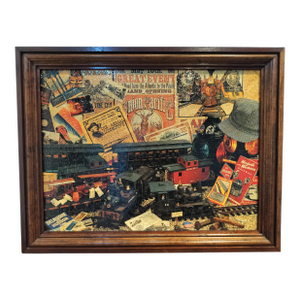 Historic Train Paraphernalia Collage Vintage Framed Puzzle
