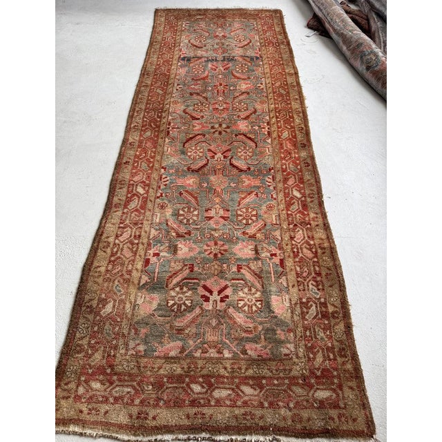 Name: Muted Herati Runner with Slate, Taupe, Rose, and Rust | Soft Plush Pile Size: 3.6 x 10 Age: Antique/Vintage, C....