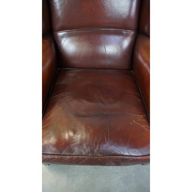 English Dark Leather Wing Chair For Sale - Image 6 of 13