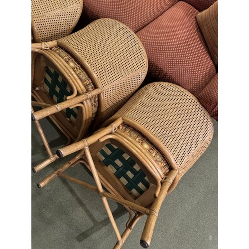 1960s Set of Four McGuire Bamboo & Cane Upholstered Game Chairs For Sale - Image 10 of 12