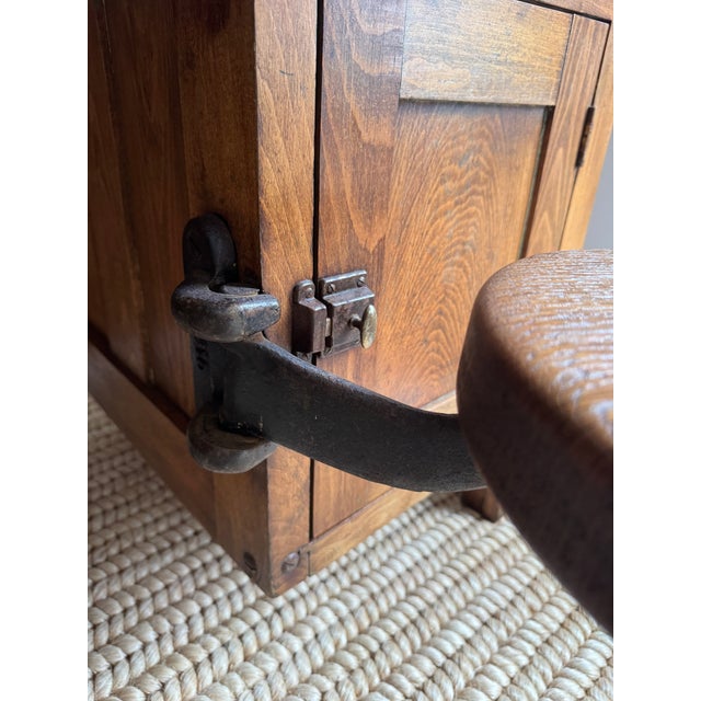 Vintage Industrial Desk With Integrated Swing-Out Stools For Sale - Image 13 of 18