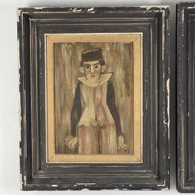 We are pleased and excited to bring you an unusual and exquisite pair of original 1940s circus performers' portrait...