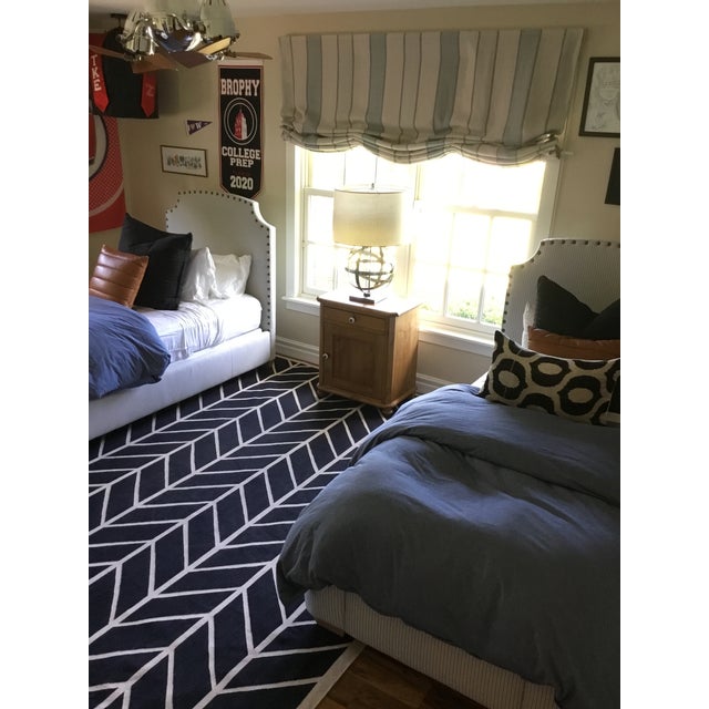 Twin Blue Pinstriped Bed Frames For Sale - Image 10 of 13